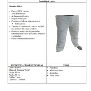 PANTALON DE CUERO PARA SOLDAR