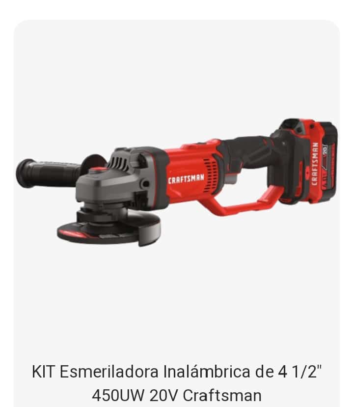 KIT Esmeriladora Inalámbrica de 4 12″ 450UW 20V Craftsman