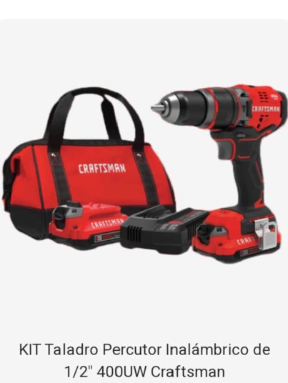 KIT Taladro Percutor Inalámbrico de 12″ 400UW Craftsman